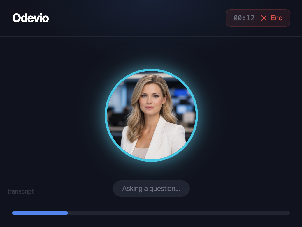 Odevio AI interviewer conducting a voice conversation